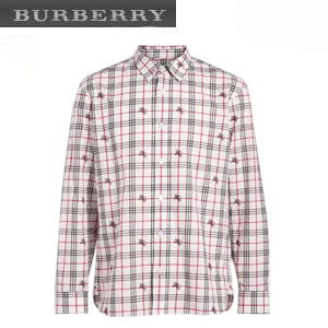 BURBERRY-80043261 버버리 내추럴 화이트 이퀘스트리안 나이트 체크 코튼 셔츠