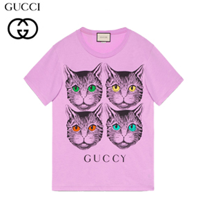 GUCCI-492347 5263 구찌 핑크 코튼 Mystic Cat Guccy 프린트 티셔츠