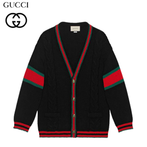 GUCCI-497037 1082 구찌 블랙 울 오버사이즈 케이블 니트 가디건