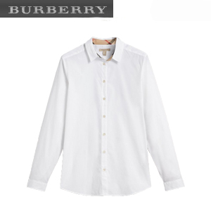 BURBERRY-39927841 버버리 블랙 체크 디테일 스트레치 코튼 셔츠 여성용