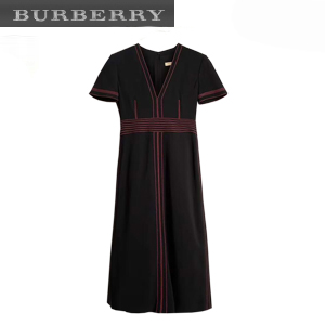 [스페셜오더]BURBERRY-40676711 버버리 콘트라스트 톱스티치 디테일 크레이프 브이넥 드레스