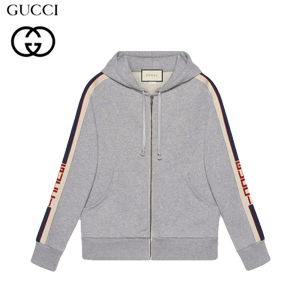 GUCCI-497250 1295 구찌 그레이 스트라이프 디테일의 후드 집업 스웨트셔츠 남녀공용