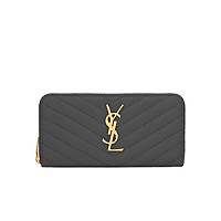 [스폐셜오더]SAINT LAURENT-358094 생로랑 베이지 그랑 드 뿌드르 텍스처드 마틀라세 가죽 소재의 금장 모노그램 생 로랑 지퍼 어라운드 지갑