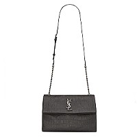 [스페셜오더]SAINT LAURENT-438176C 생로랑 블랙 크로커다일 무늬 체인 스트랩 클래식 폴드-오버 백