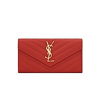 [스페셜오더]SAINT LAURENT-372264 생 로랑 도브 화이트 블랙 그랑 드 뿌드르 텍스처드 마틀라세 가죽 라지 모노그램 생 로랑 플랩 지갑 