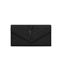 [스페셜오더]SAINT LAURENT-372264 생 로랑 도브 화이트 블랙 그랑 드 뿌드르 텍스처드 마틀라세 가죽 라지 모노그램 생 로랑 플랩 지갑 