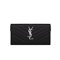 [스페셜오더]SAINT LAURENT-372264 생 로랑 도브 화이트 블랙 그랑 드 뿌드르 텍스처드 마틀라세 가죽 라지 모노그램 생 로랑 플랩 지갑 