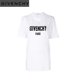 GIVENCHY-17F733 지방시 화이트 로고 프린트 구멍 티셔츠 남녀공용