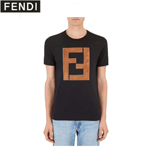 FENDI-FY0894 펜디 더블 F 로고 자수 장식 블랙 코튼 티셔츠 