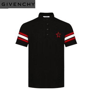 GIVENCHY-BM70153 지방시 스타 패치 GIVENCHY PARIS 프린트 블랙 코트 폴로 티셔츠 