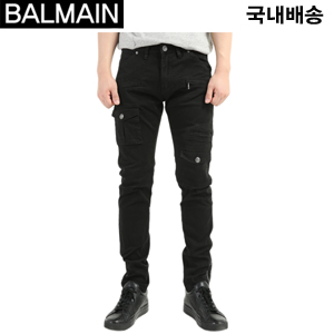 [자체제작] PIERRE BALMAIN-피에르발망 사이드 입체포켓 밑단지퍼 슬림 카고팬츠 블랙