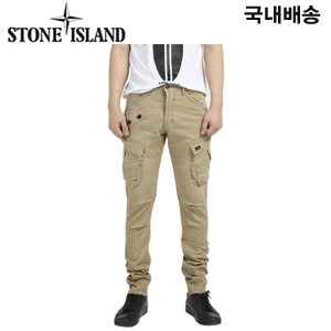 [자체제작] STONEISLAND-바이오워싱 로고탭 슬림 카고팬츠 베이지